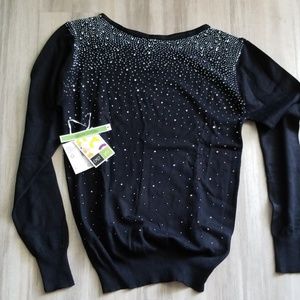 Cast You Black Studded Crewneck Sweater New Size L